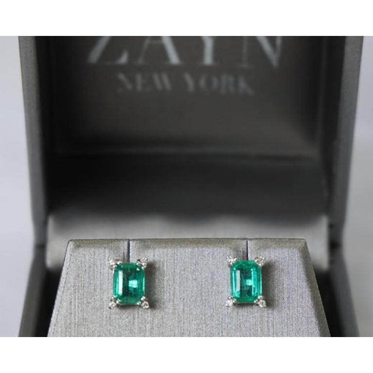 2.04 Carat Emerald Emerald-Cut Studs 7x5 For Sale 2