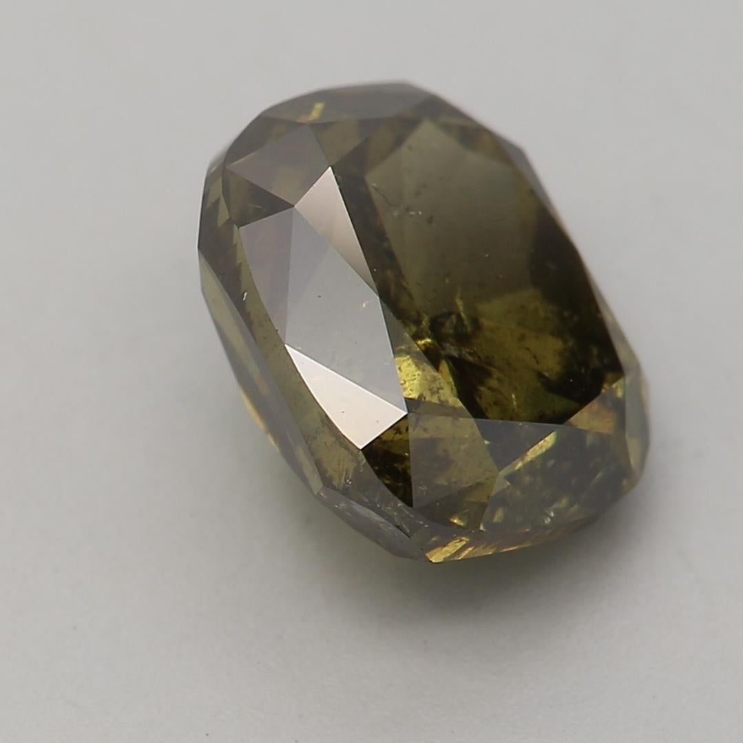 2,04 Karat Fancy Dark Greenish Brown Diamant im Kissenschliff GIA zertifiziert im Angebot 1