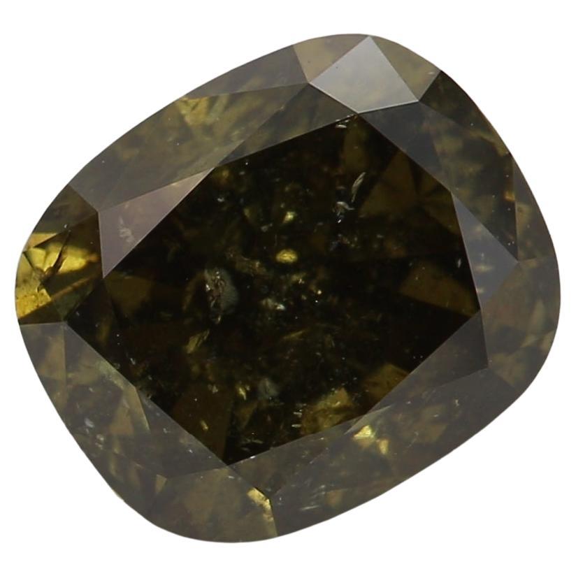 2.04 Carat Fancy Dark Greenish Brown Cushion cut diamond GIA Certified For Sale