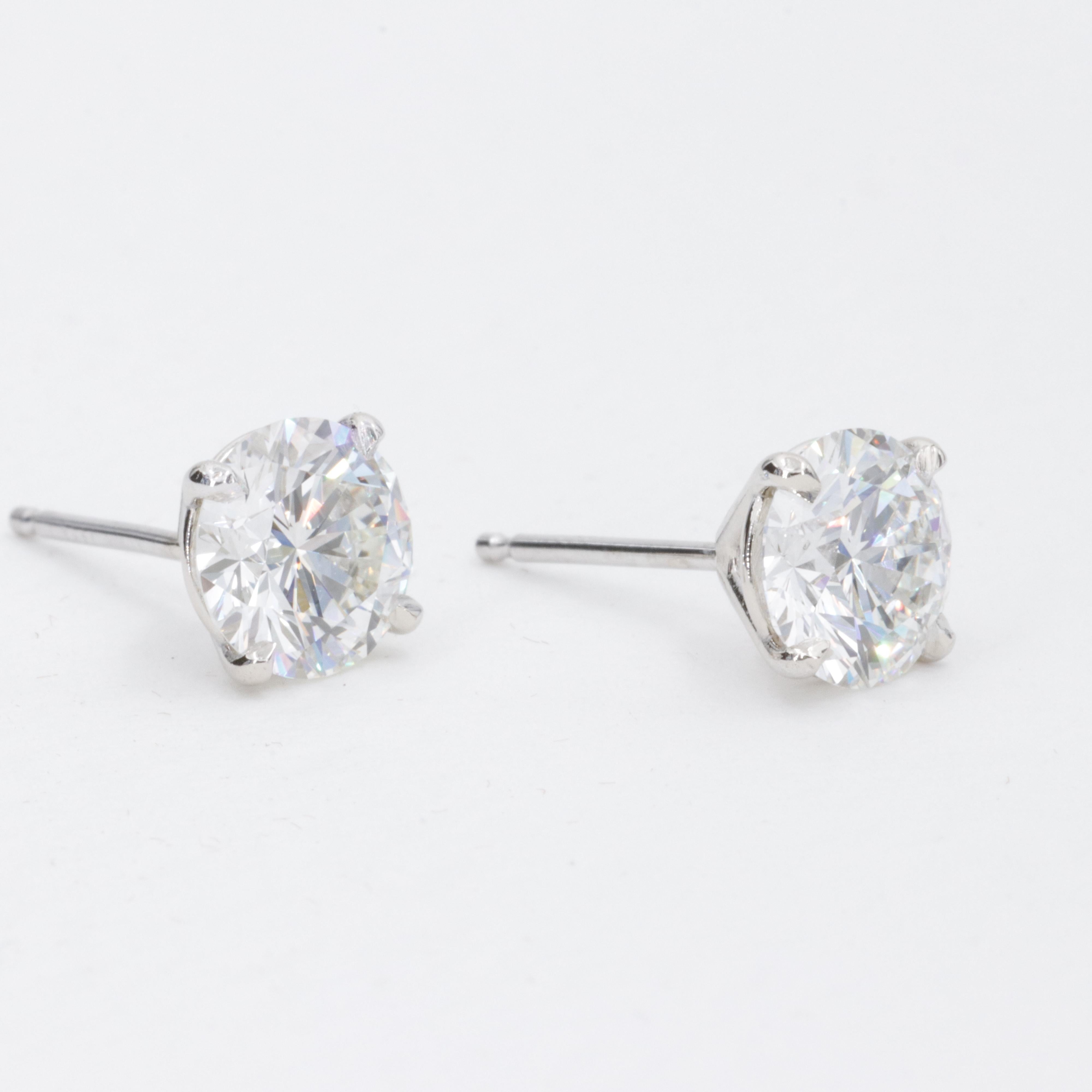 Modern 2.04 Carat GIA Diamond Stud Earrings Fine Quality in White Gold 4 Prong Settings For Sale