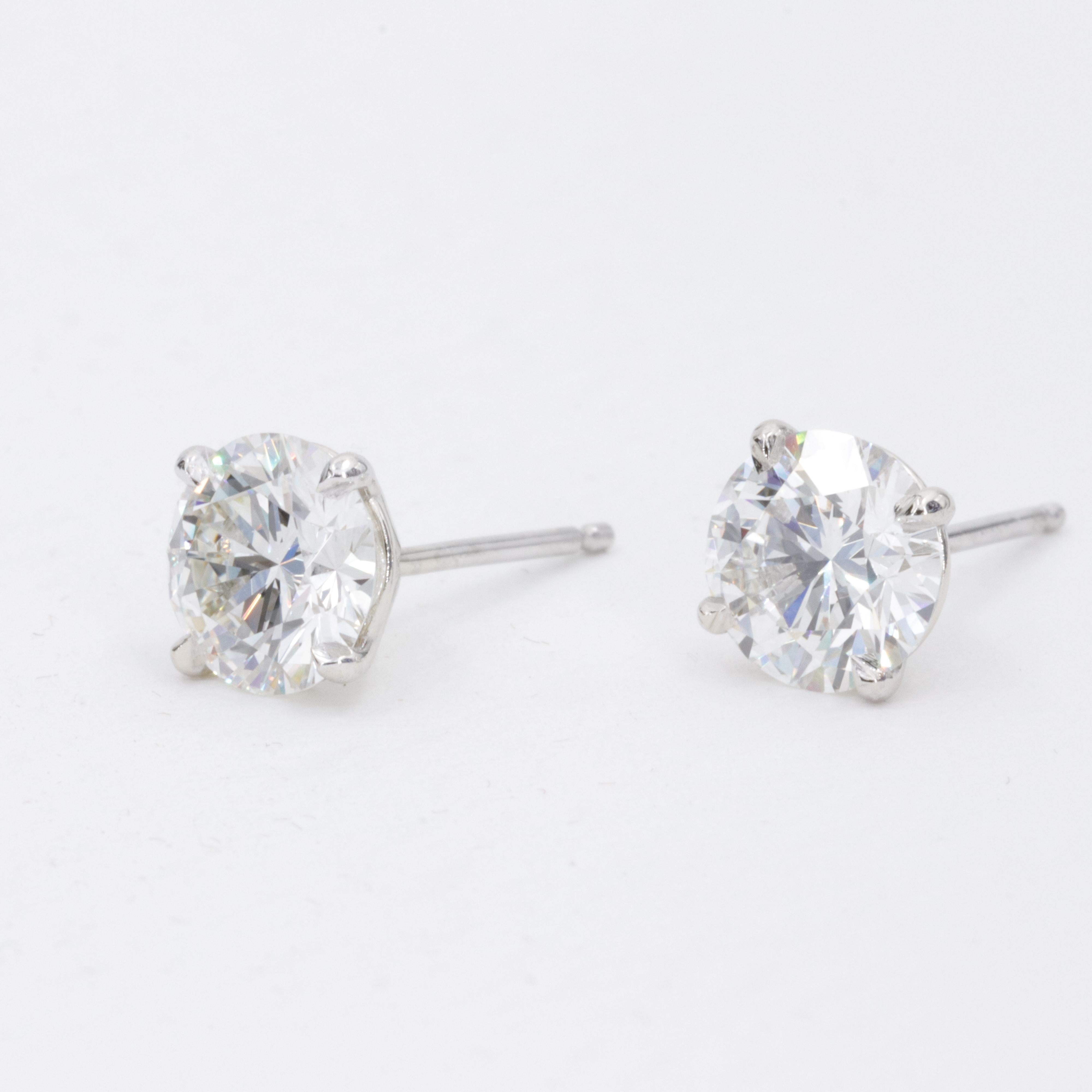 Round Cut 2.04 Carat GIA Diamond Stud Earrings Fine Quality in White Gold 4 Prong Settings For Sale
