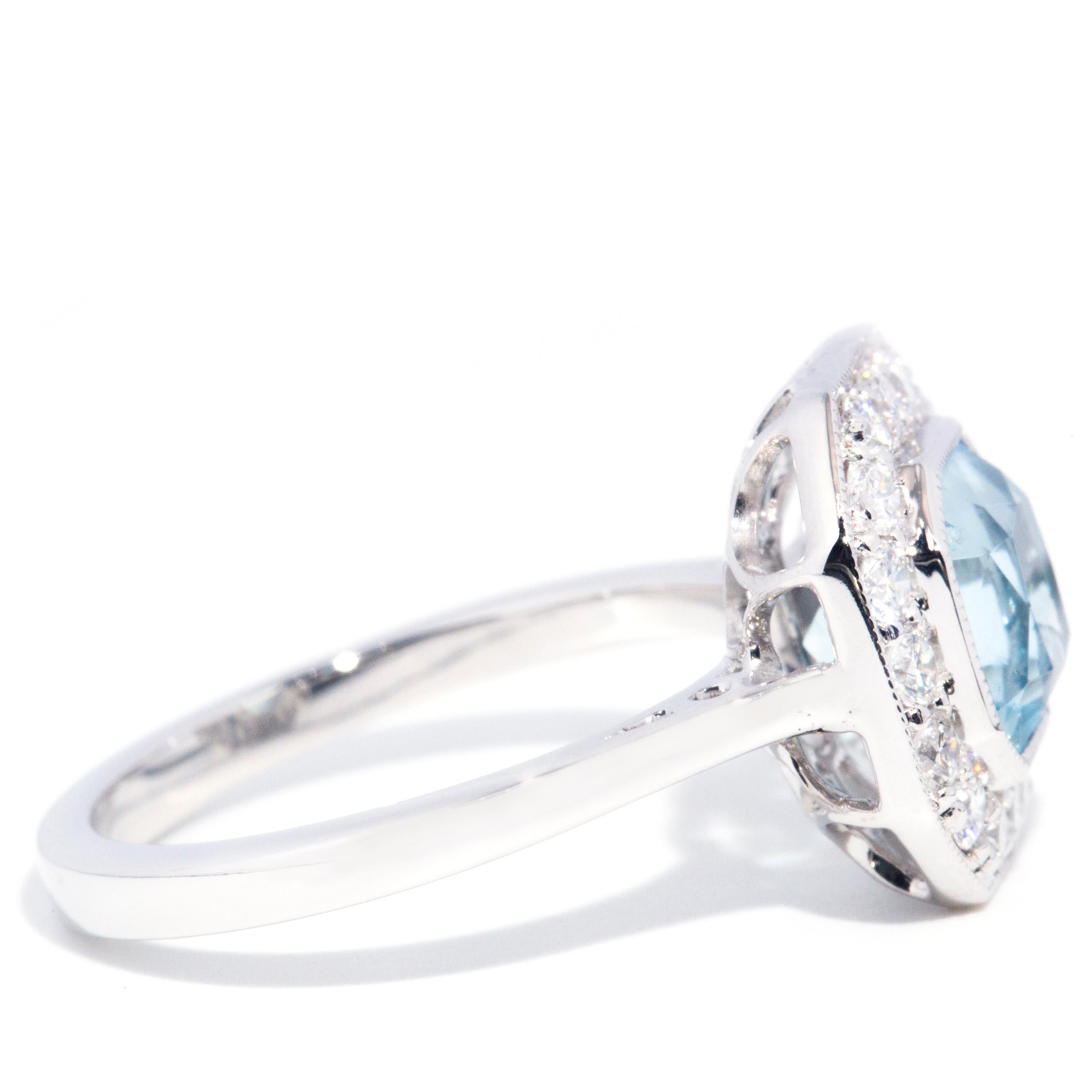 2.04 Carat Light Blue Aquamarine and Diamond 18 Carat Gold Halo Cluster Ring 1