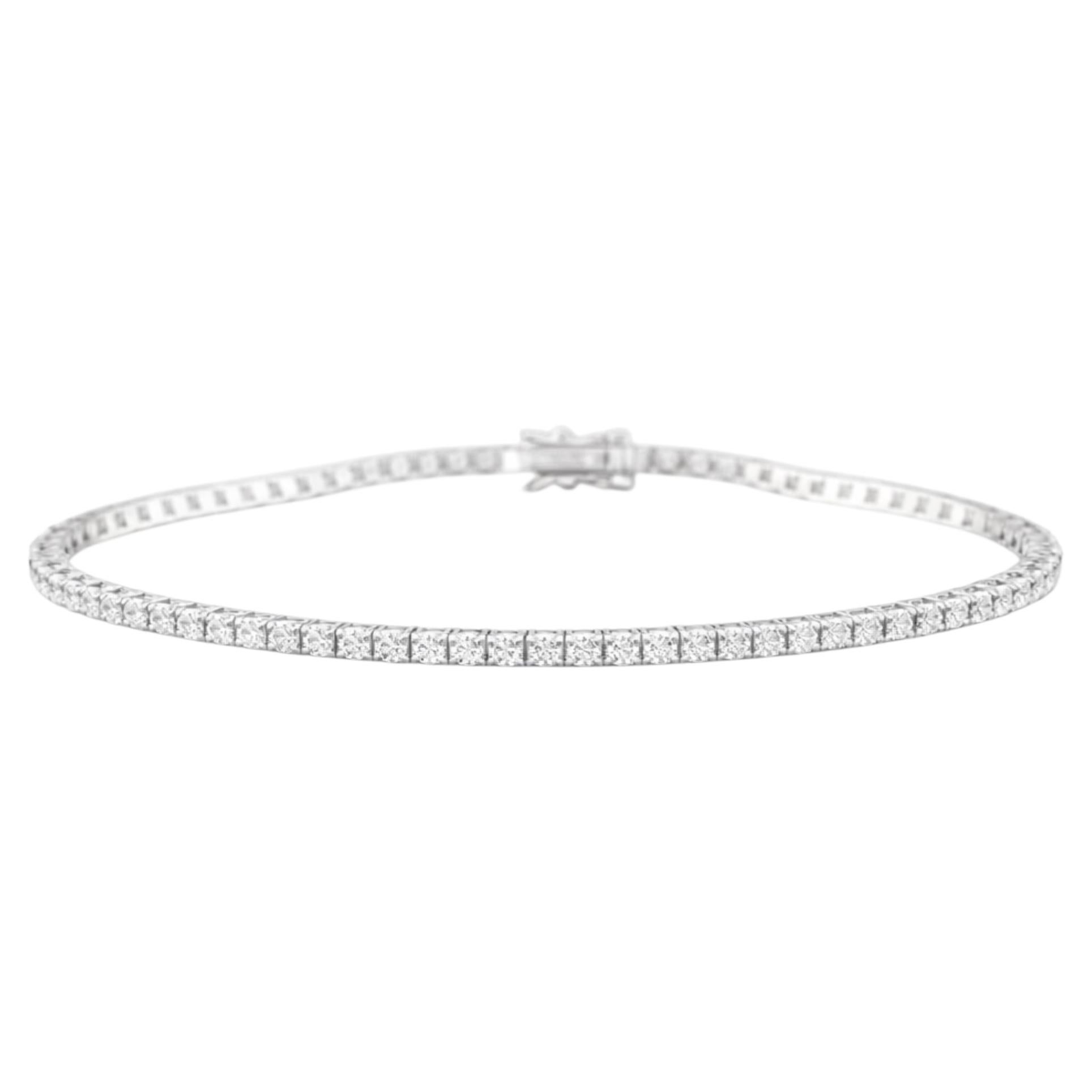 2.04 Carat Natural Diamond Sleek Stackable Tennis Bracelet 18K White Gold