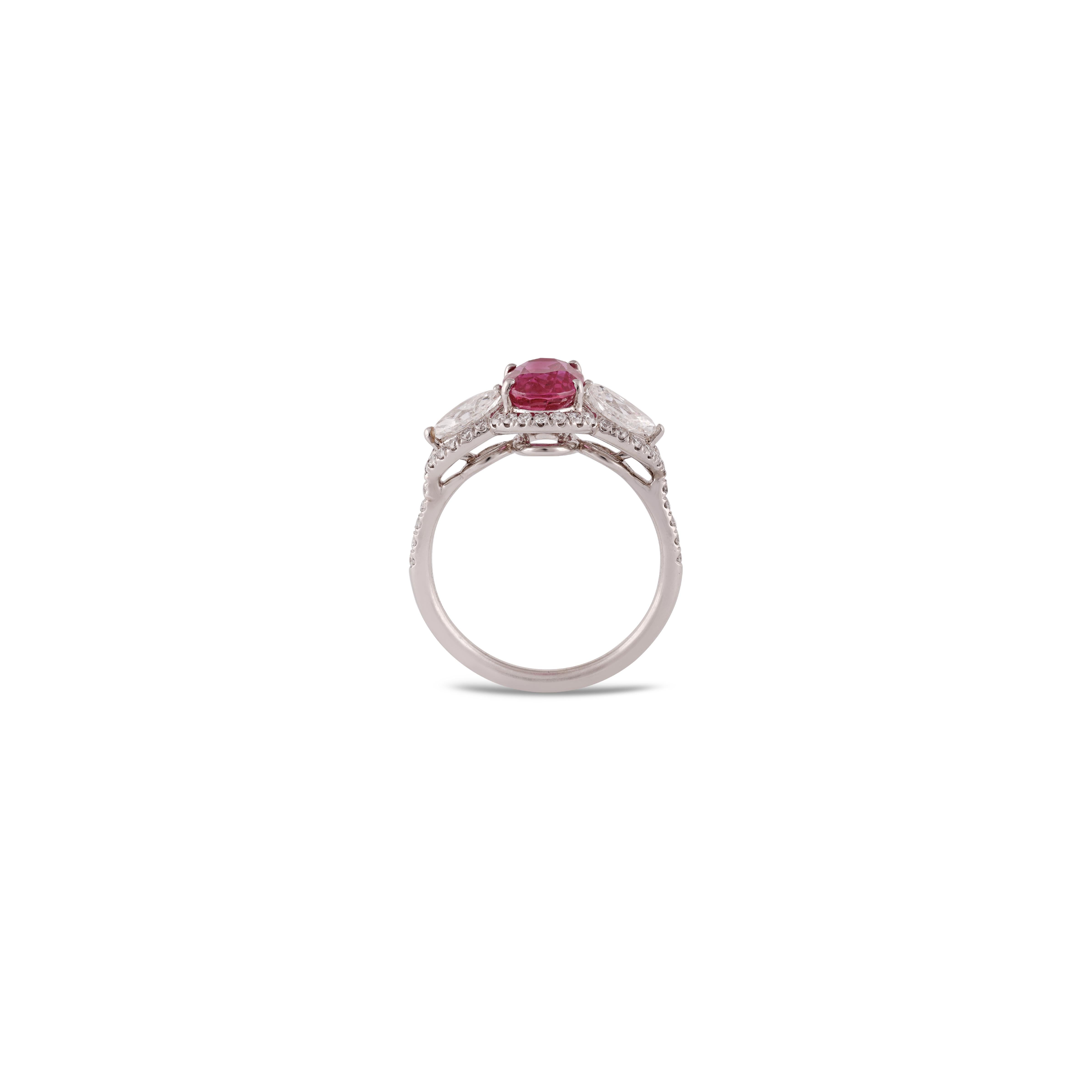Contemporary 2.04 Carat Natural, Mozambique Ruby and Diamond Classic Ring Set in 18k Gold For Sale