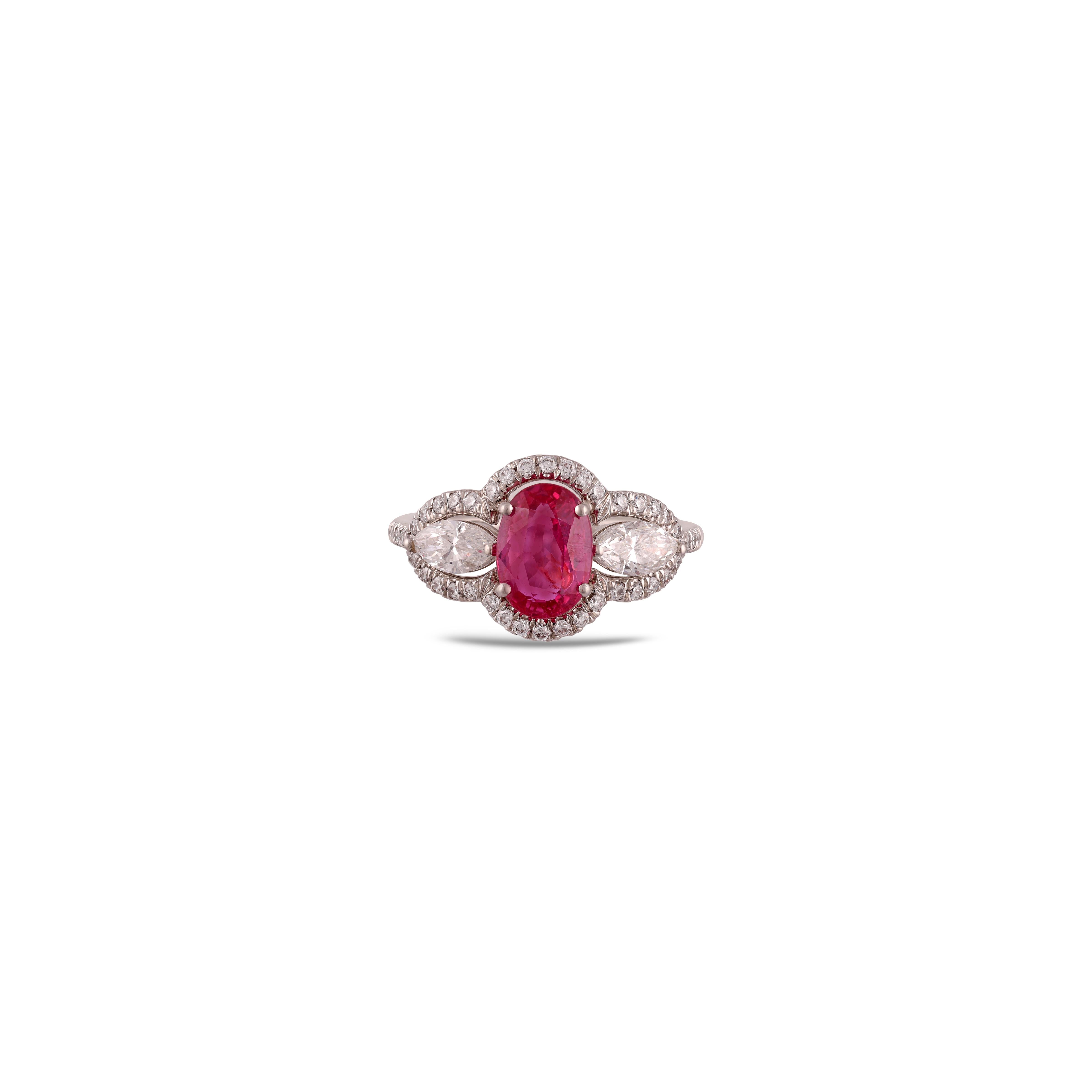 Oval Cut 2.04 Carat Natural, Mozambique Ruby and Diamond Classic Ring Set in 18k Gold For Sale