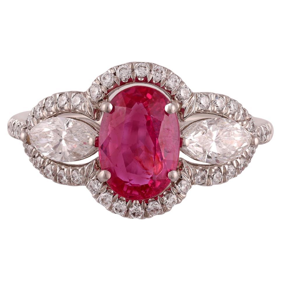 2.04 Carat Natural, Mozambique Ruby and Diamond Classic Ring Set in 18k Gold
