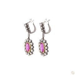 2.04 Carat Old European Cut Diamond Ruby Gold Earrings