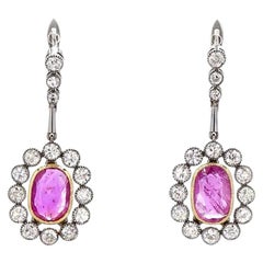 2.04 Carat Old European Cut Diamond Ruby Gold Earrings