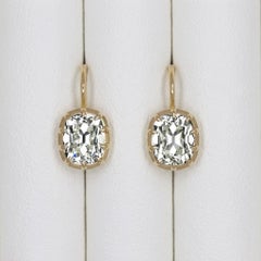 2.04 Carat Old Mine Cut Diamond Drop Earrings in 14k Yellow Gold