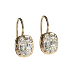 2.04 Carat Old Mine Cut Diamond Drop Earrings in 14k Yellow Gold