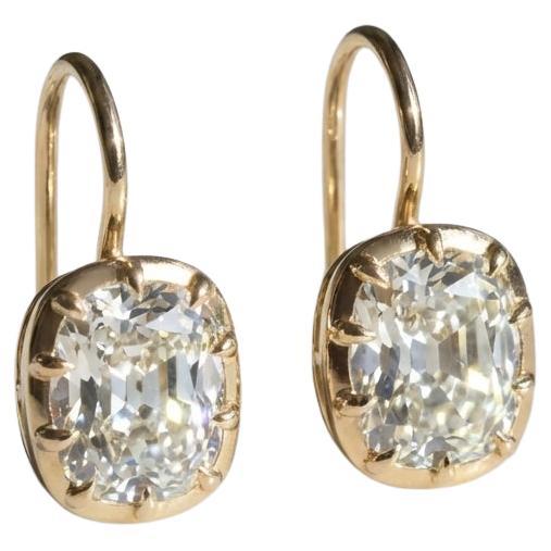 Boucles d
oreilles pendantes en or jaune 14k avec diamant taille ancienne de 2,04 carats