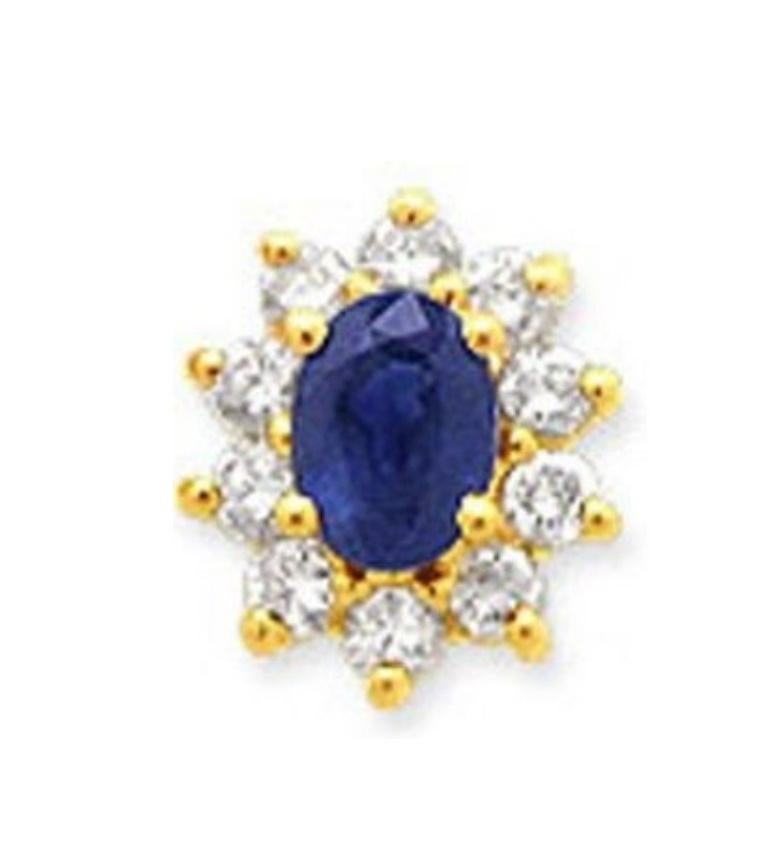 Sparkling 2.04 Carat Oval and Round Cut Sapphire and Diamond Earrings in a 14 Karat Yellow Gold design.

*EARRINGS* One (1) pair of fourteen karat (14K) yellow gold Sapphire and Diamond earrings, featuring: Two (2) claw set, oval faceted, Genuine