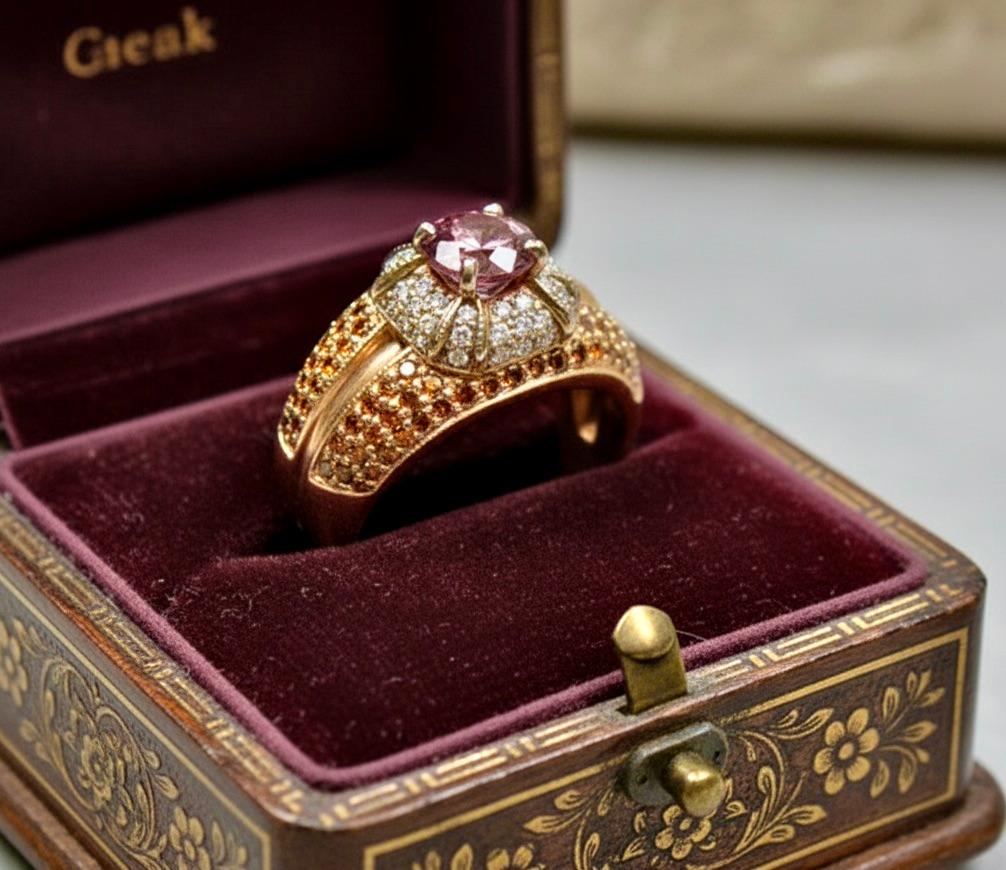 Bague Padparadscha en or rose avec diamants et saphir de 2,04 carats en vente 2