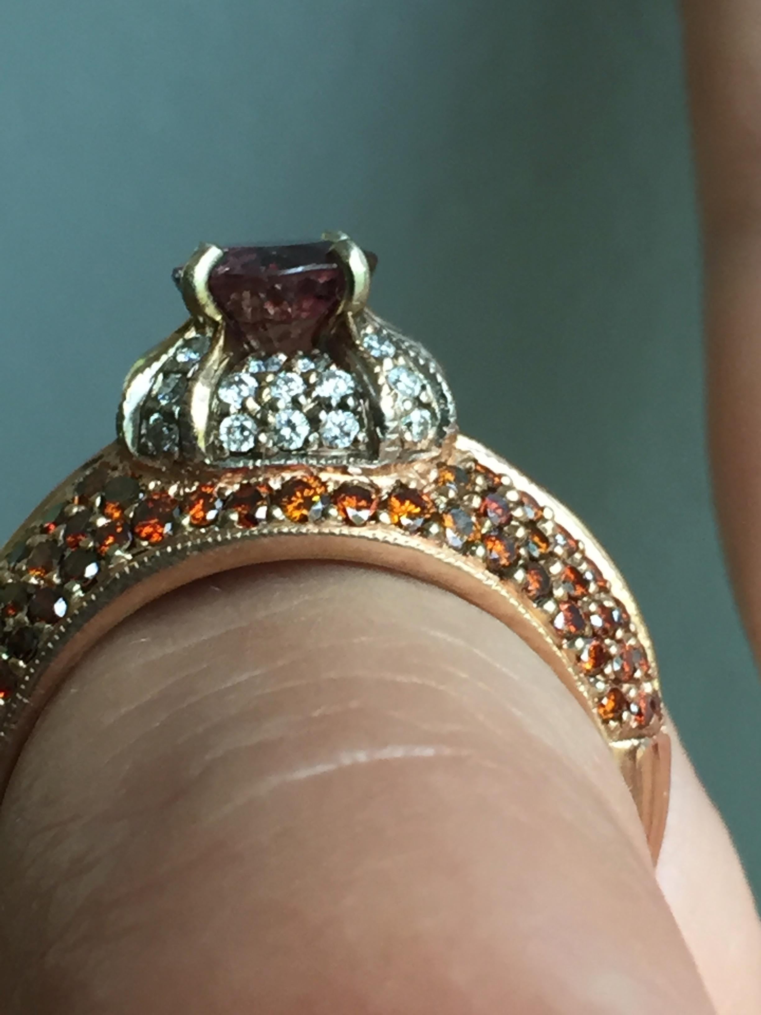 Round Cut 2.04 Carat Padparadscha Sapphire Diamond Ring Rose Gold For Sale