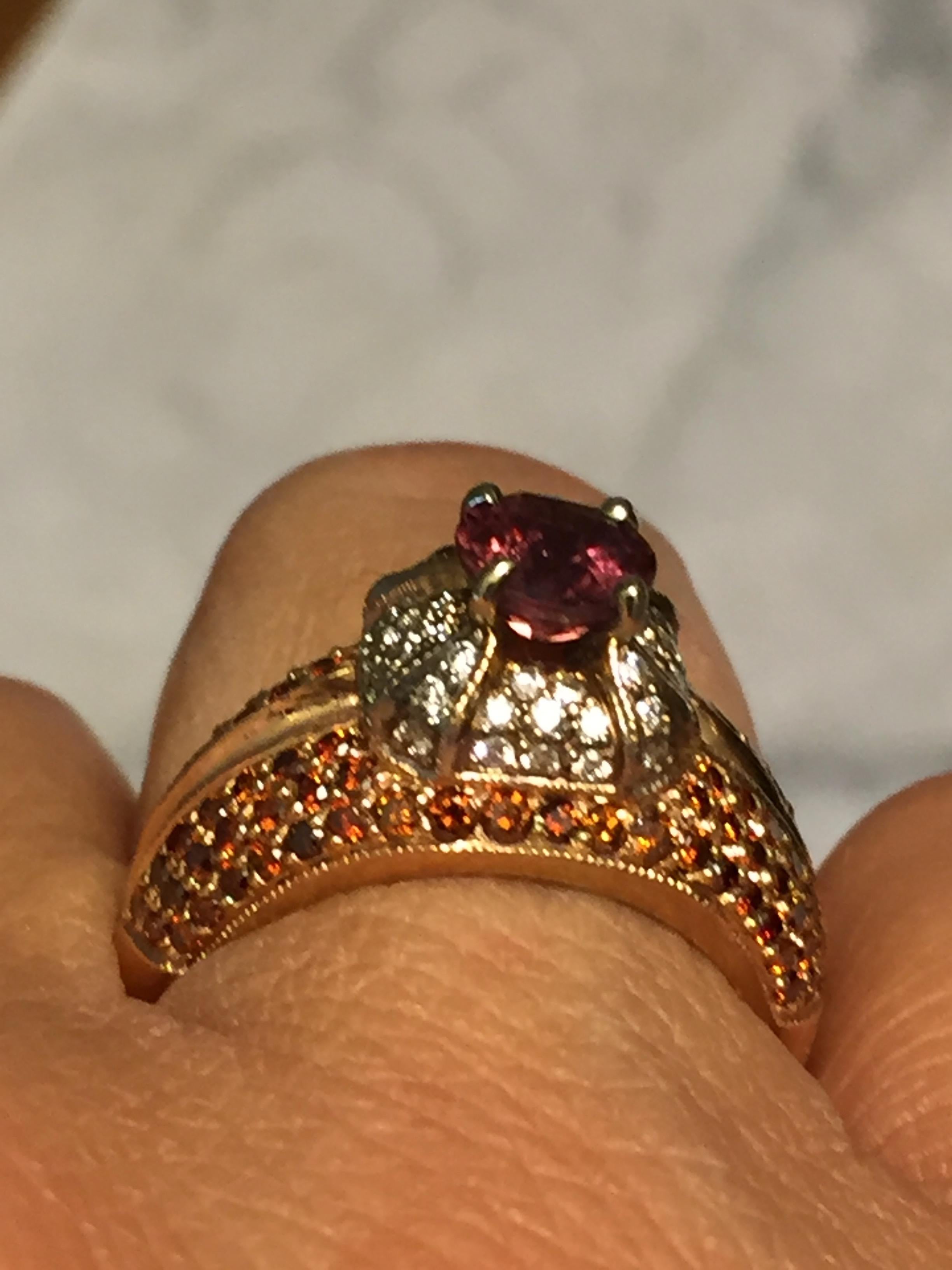 2.04 Carat Padparadscha Sapphire Diamond Ring Rose Gold For Sale 1
