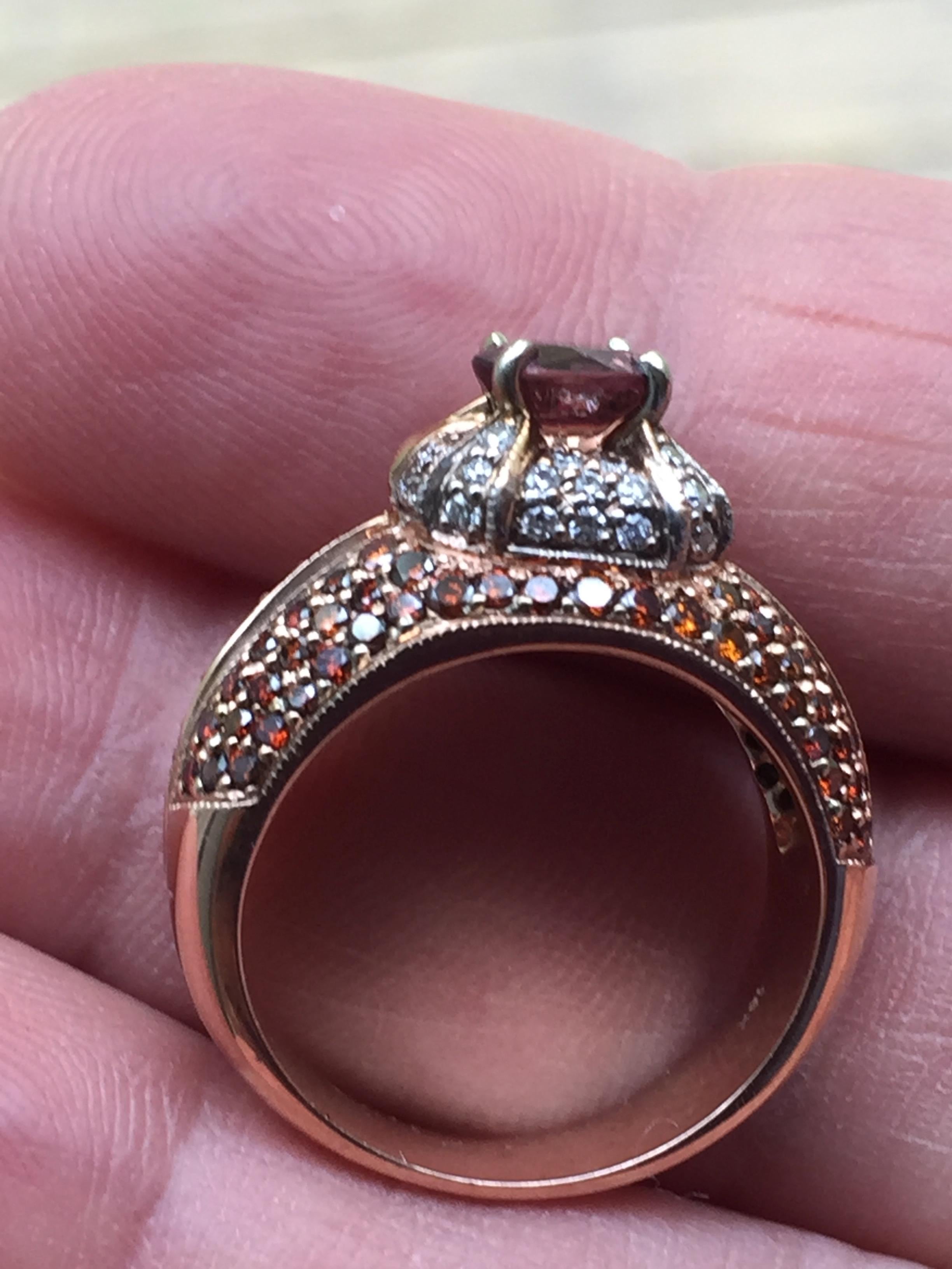 2.04 Carat Padparadscha Sapphire Diamond Ring Rose Gold For Sale 2