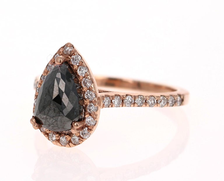 Contemporary 2.04 Carat Pear Cut Black Diamond 14 Karat Rose Gold Engagement Ring For Sale
