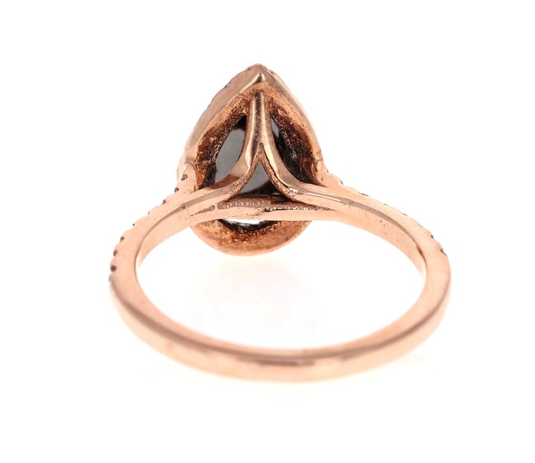 2.04 Carat Pear Cut Black Diamond 14 Karat Rose Gold Engagement Ring In New Condition For Sale In San Dimas, CA