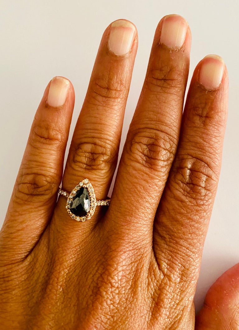 Women's 2.04 Carat Pear Cut Black Diamond 14 Karat Rose Gold Engagement Ring For Sale