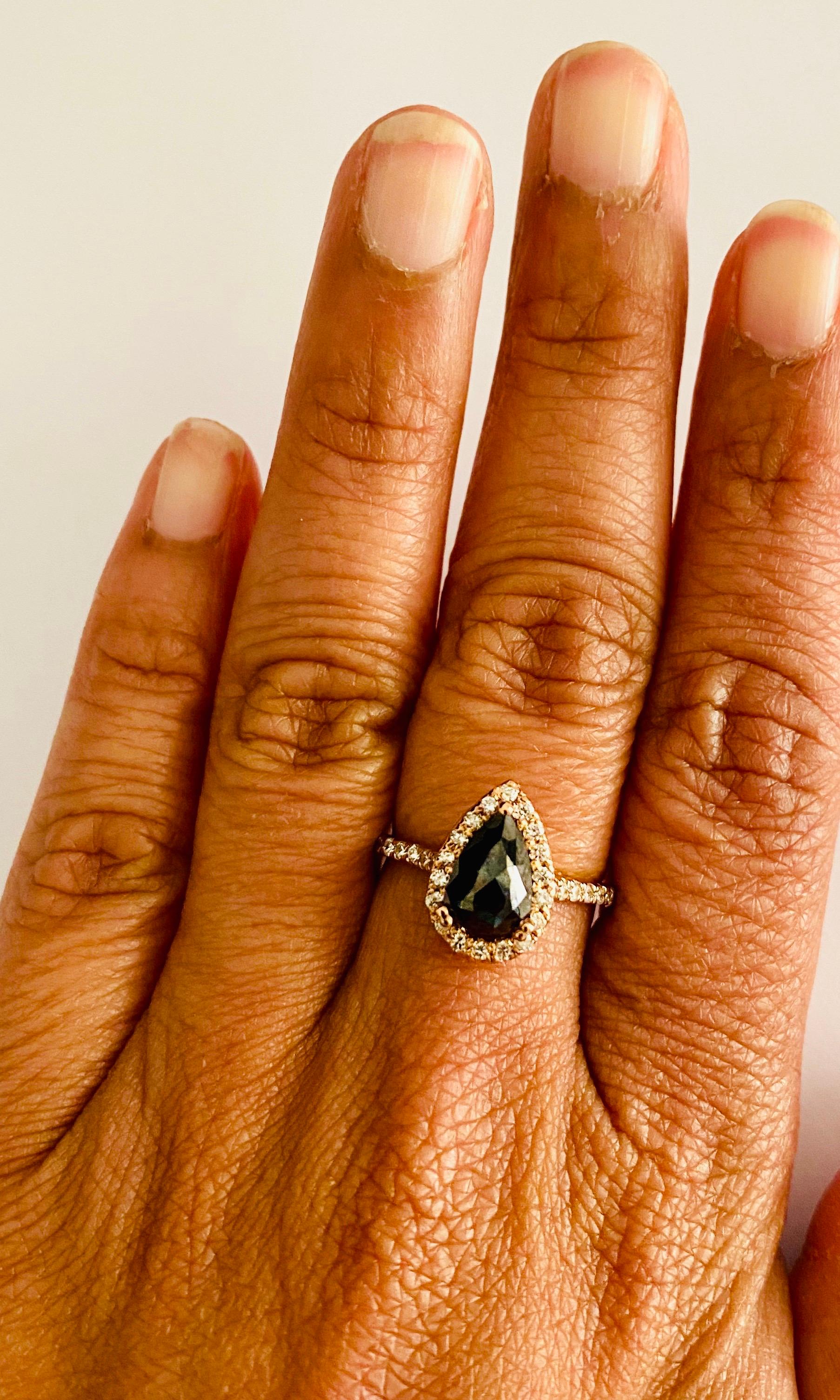 Contemporary 2.04 Carat Pear Cut Black Diamond 14 Karat Rose Gold Engagement Ring