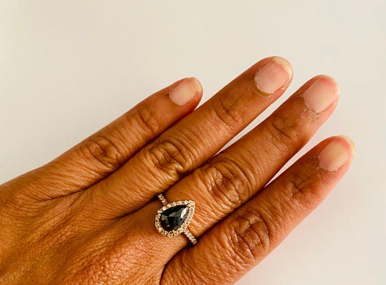 2.04 Carat Pear Cut Black Diamond 14 Karat Rose Gold Engagement Ring For Sale 2
