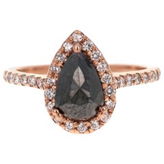 2.04 Carat Pear Cut Black Diamond 14 Karat Rose Gold Engagement Ring