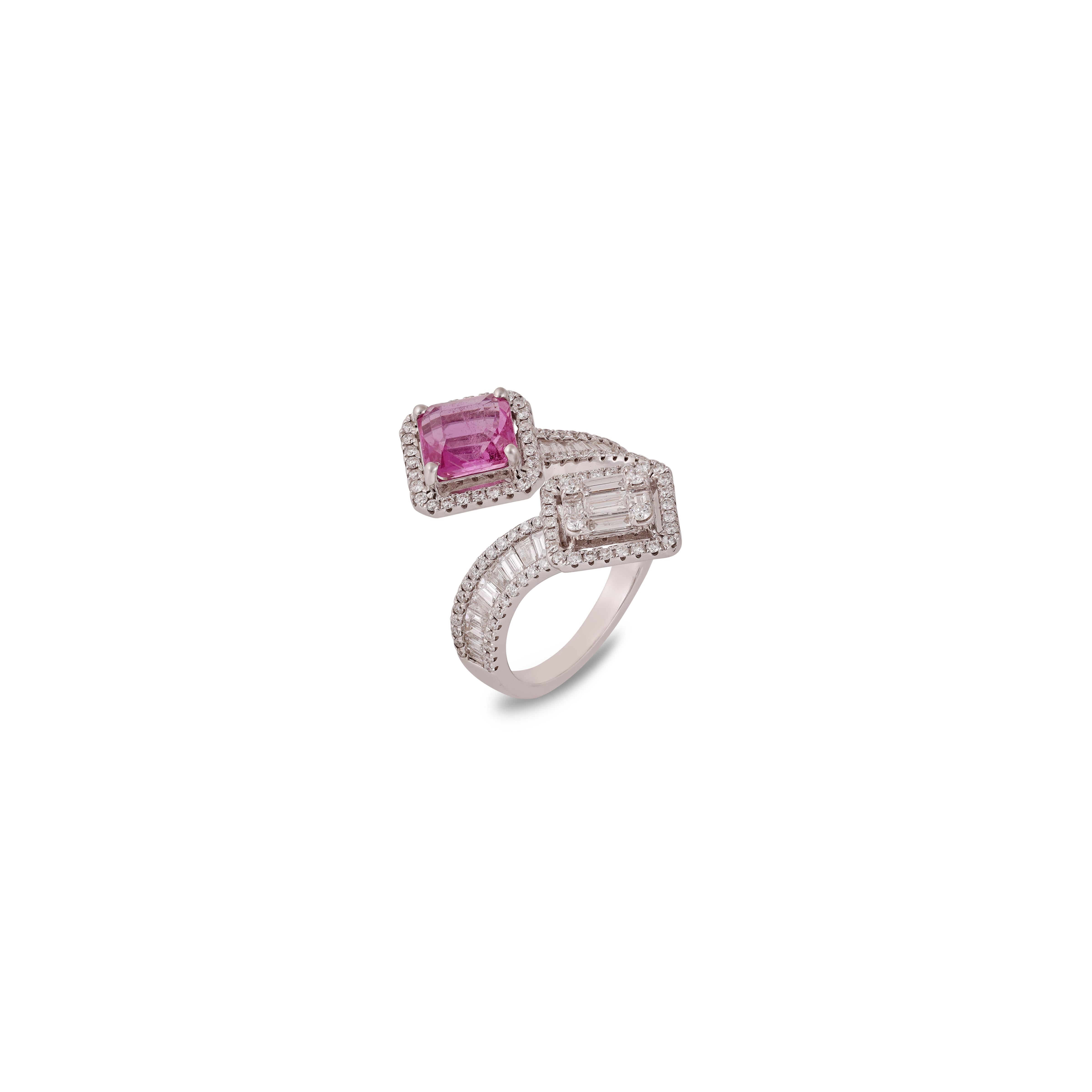 Taglio misto Anello con zaffiro rosa e diamante da 2,04 carati in 18 carati  Oro in vendita