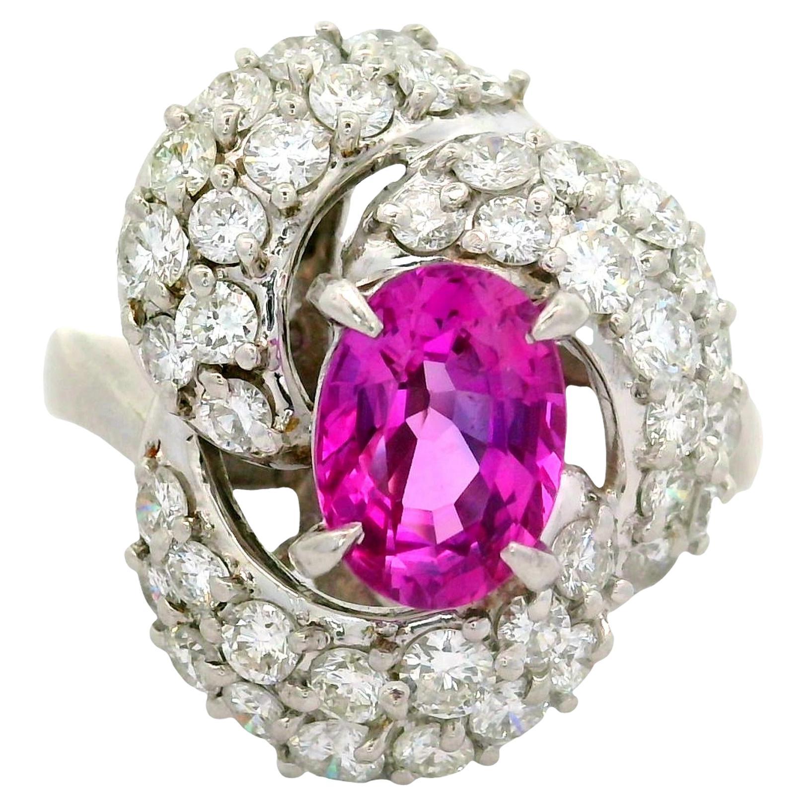2,04 Karat Pink Sapphire Diamant Platin Spiral Ring im Angebot