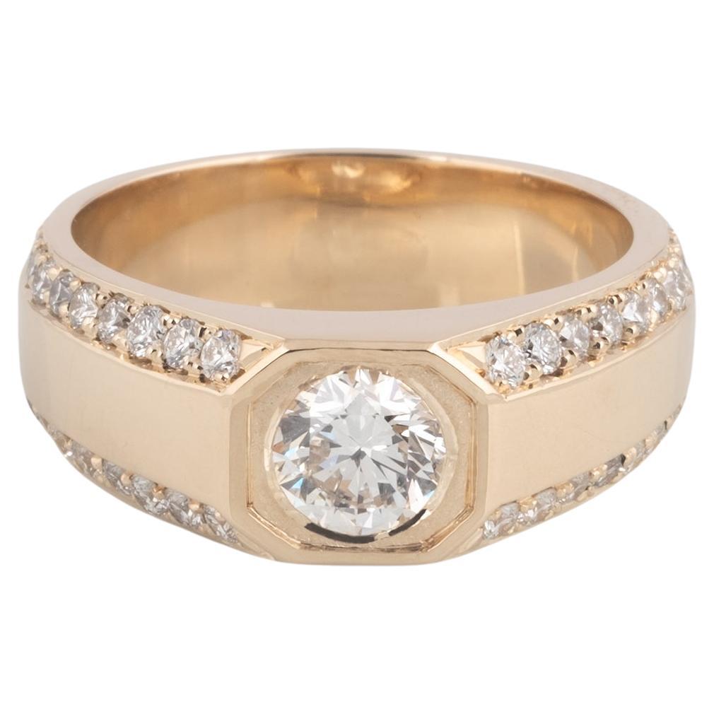 2.04 Carat Reclaimed Diamond Men's Yellow Gold Signet Ring For Sale