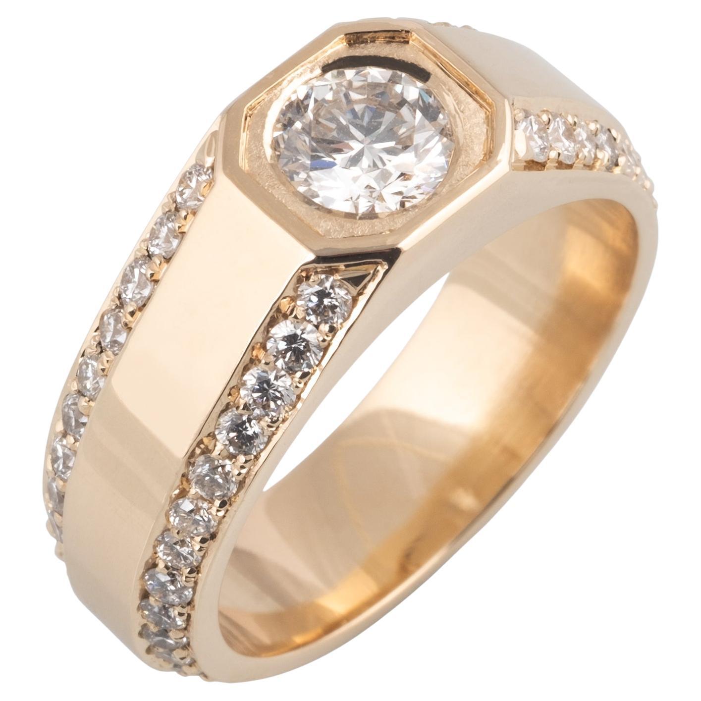 Bague chevalière en or jaune pour homme, 2,04 carats, diamant naturel récupéré en vente