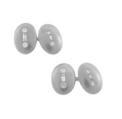 Gemelos ovalados de platino con diamante baguette redondo de 2,04 quilates y doble cara