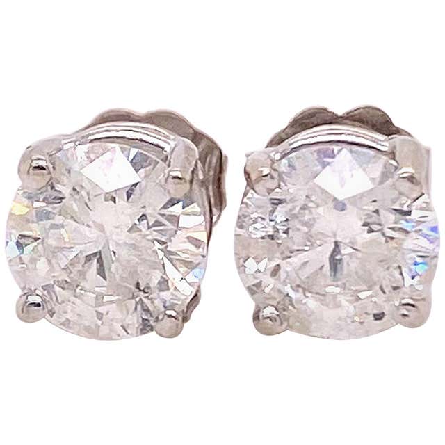 Round Diamond Bezel Set Earrings 5.87 Carat in 14 Karat White Gold at ...