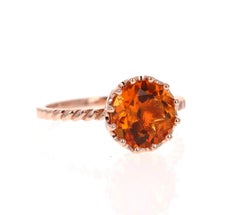 2.04 Carat Round Cut Citrine Quartz Rose Gold Ring