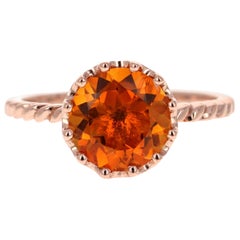 2.04 Carat Round Cut Citrine Quartz Rose Gold Ring