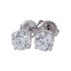 2.04 Carat Round Diamond Stud Earrings in White Gold with Butterfly Backs