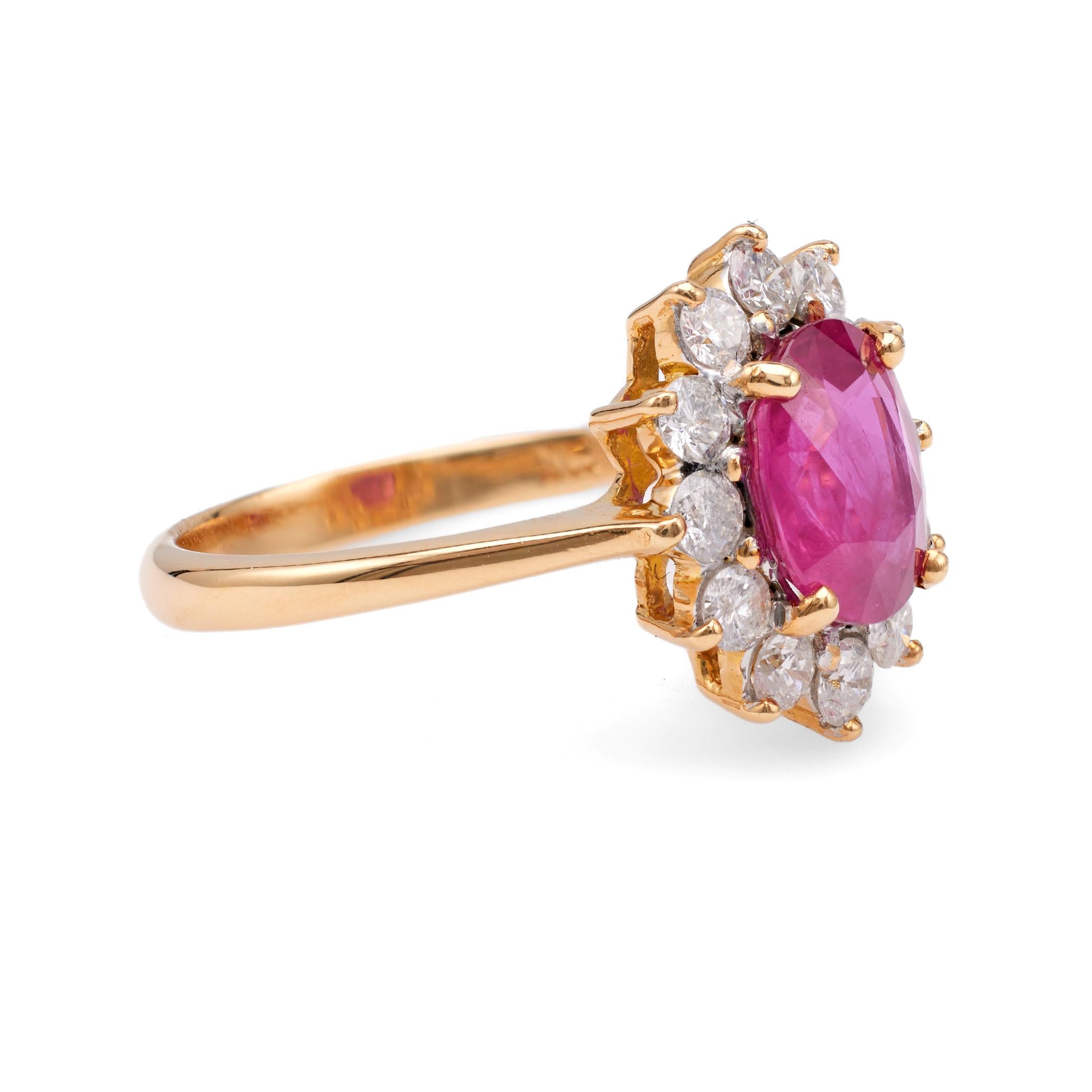 2.04 Carat Ruby and Diamond 18k Yellow Gold Cluster Ring In Excellent Condition For Sale In Beverly Hills, CA