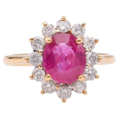 Used 2.04 Carat Ruby and Diamond 18k Yellow Gold Cluster Ring