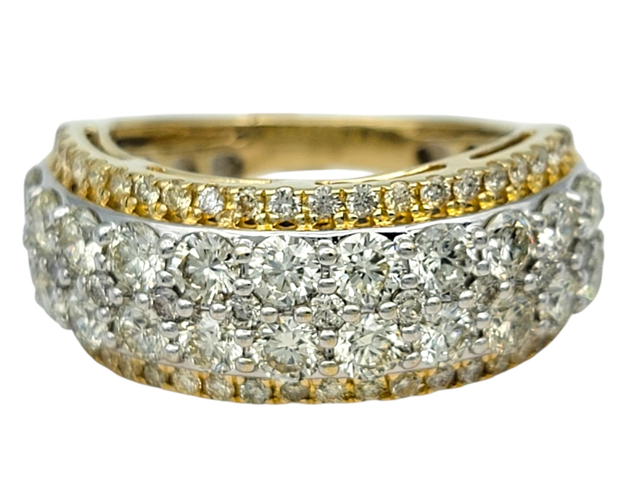 2,04 Karat insgesamt runder Diamant Multi-Row Bandring aus zweifarbigem 14 Karat Gold (Zeitgenössisch) im Angebot