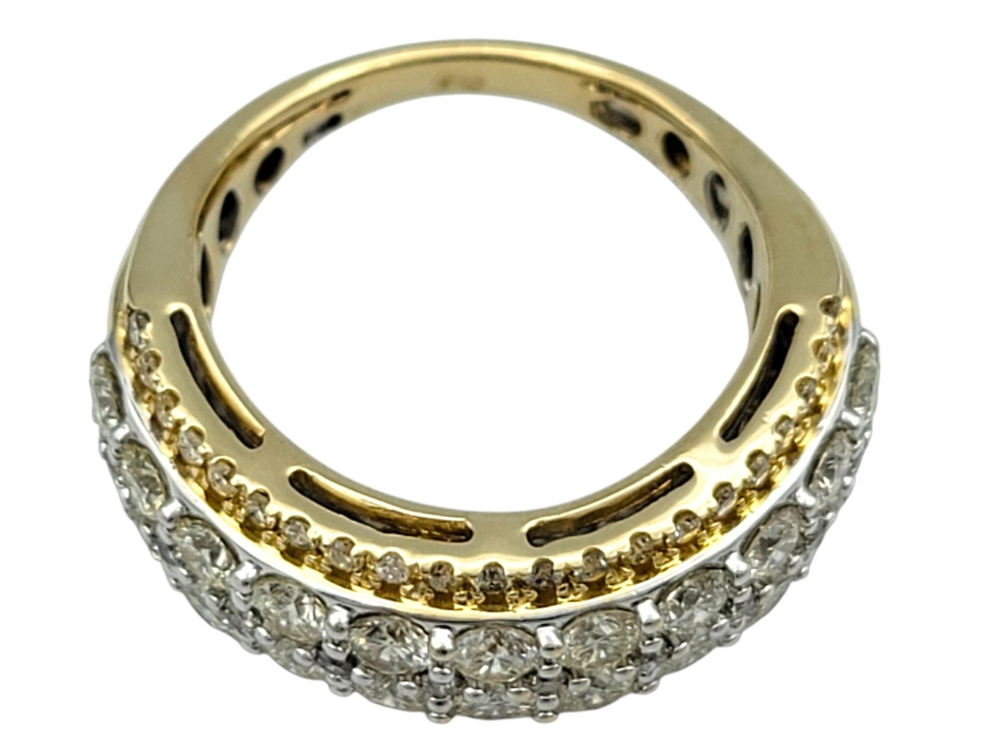 2,04 Karat insgesamt runder Diamant Multi-Row Bandring aus zweifarbigem 14 Karat Gold Damen im Angebot