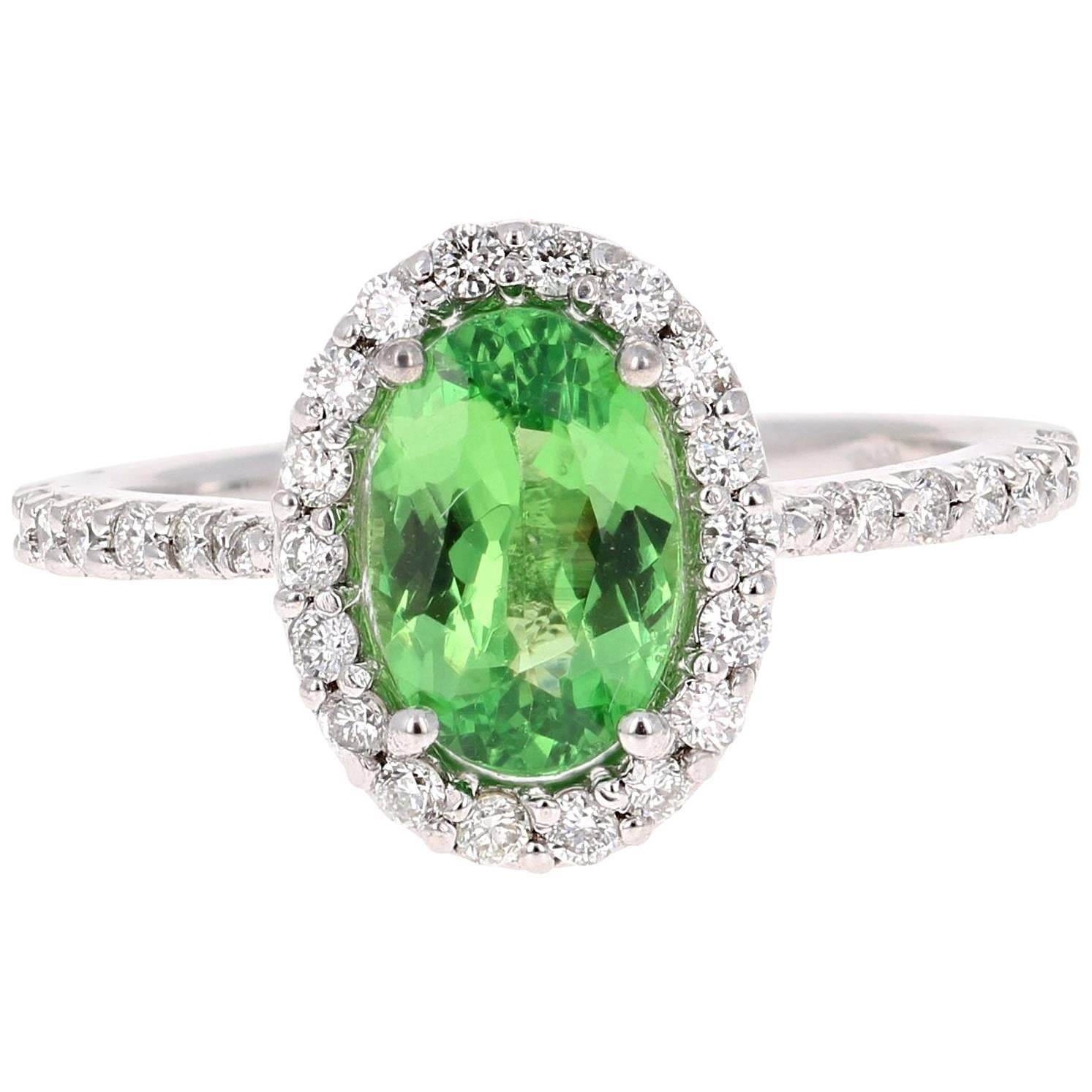 2.04 Carat Tsavorite Diamond White Gold Halo Engagement Ring