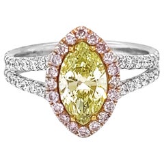 2.04 Carat T.W. Natural Mined GIA Cert Diamond Fancy Yellow Pink 18KT White Gold