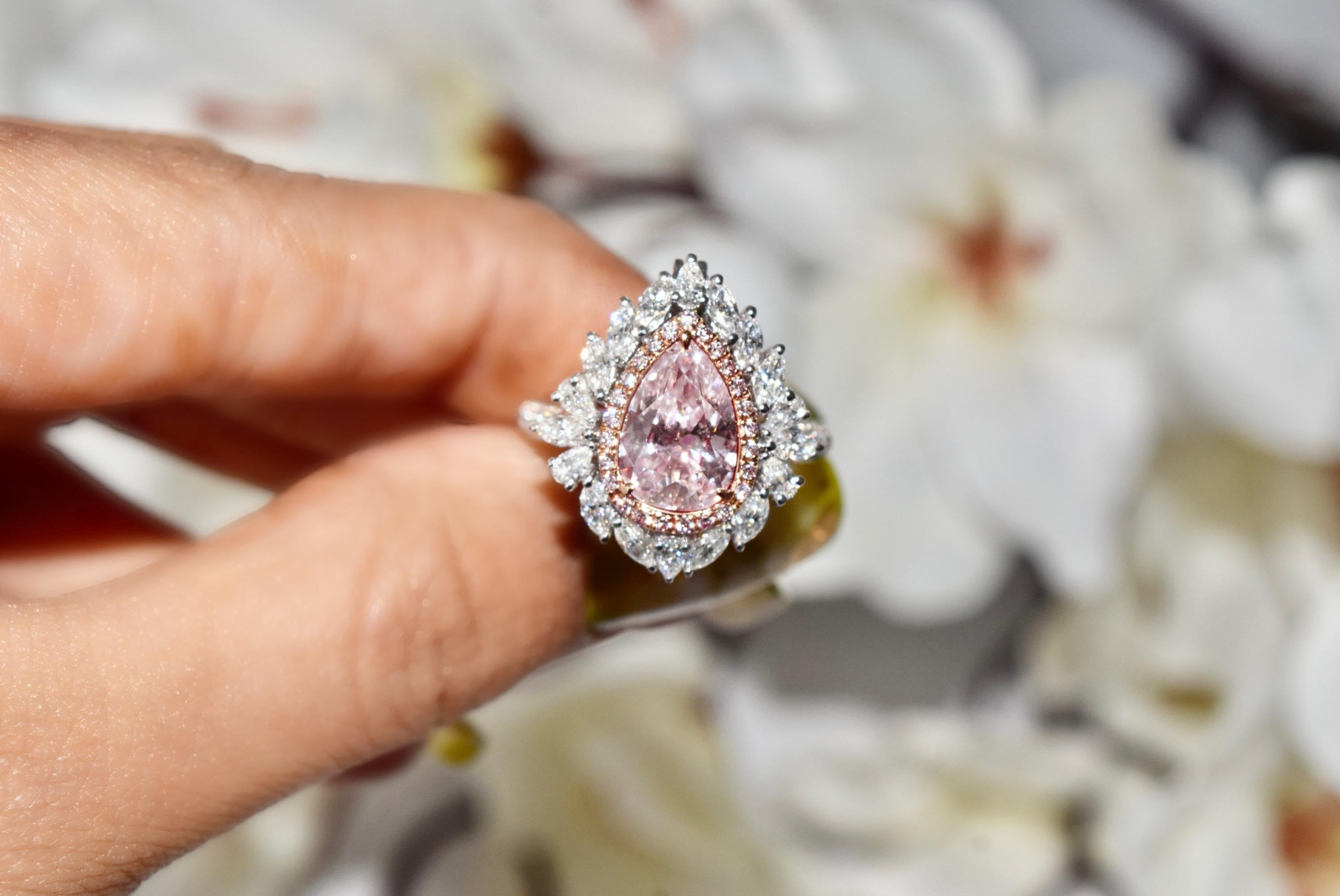 2,04 Karat Sehr Light Pink Diamond Ring & Anhänger Convertible CGL zertifiziert (Tropfenschliff) im Angebot