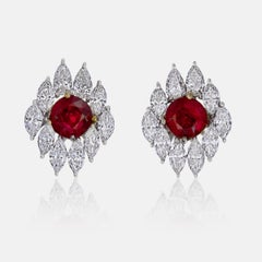 2.04 Carats Oval Cut Ruby Earrings with Diamonds in 18 Karat White Gold