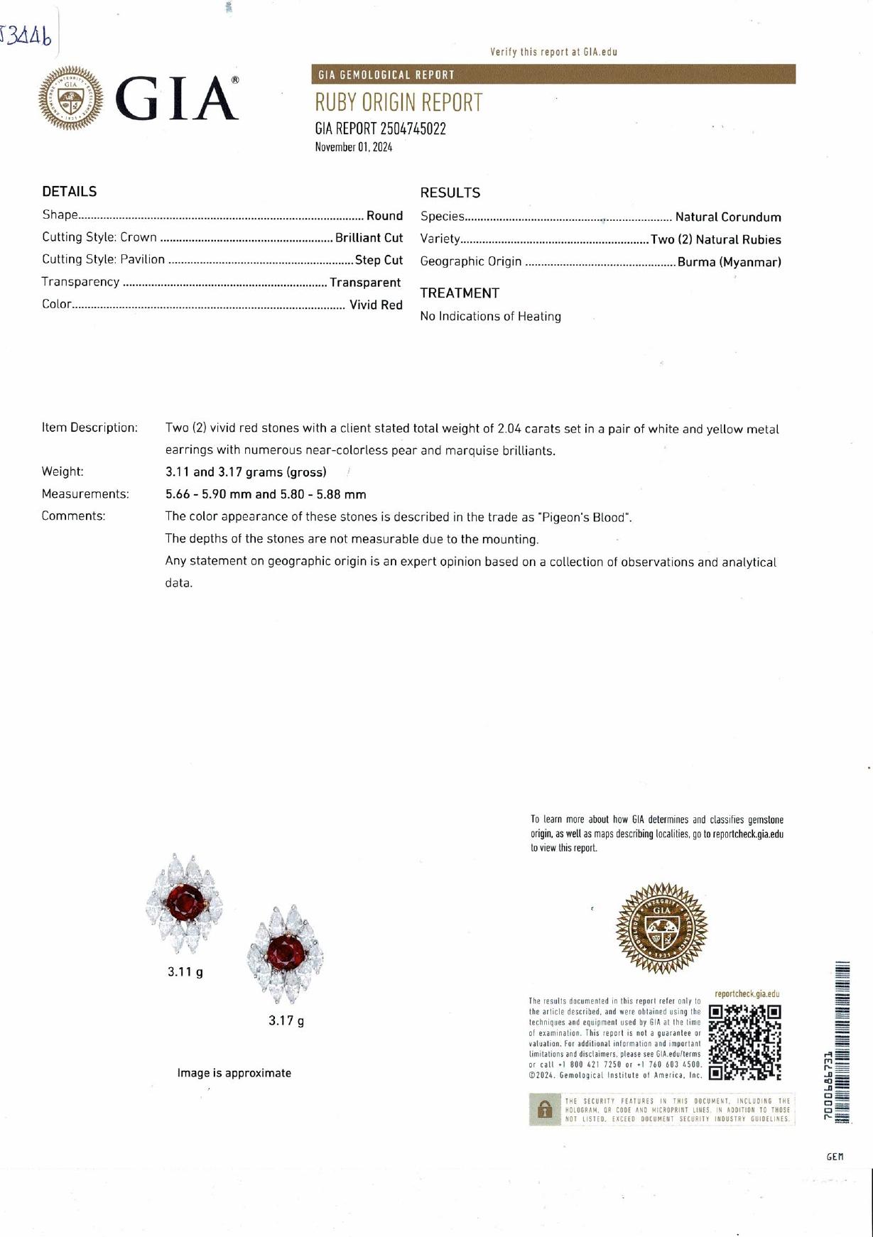 Boucles d'oreilles en or blanc 18 carats avec rubis de taille ovale de 2,04 carats et diamants Pour femmes en vente