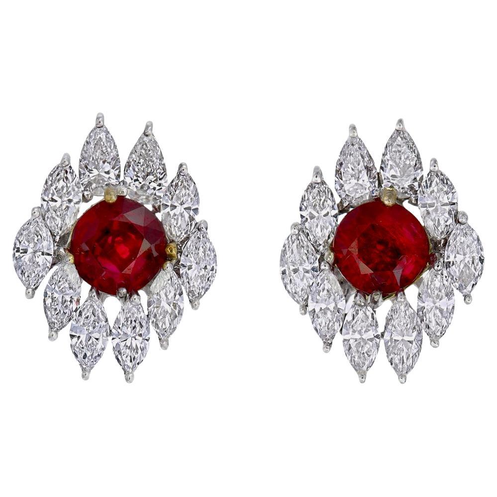 2.04 Carats Oval Cut Ruby Earrings with Diamonds in 18 Karat White Gold