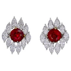2.04 Carats Oval Cut Ruby Earrings with Diamonds in 18 Karat White Gold