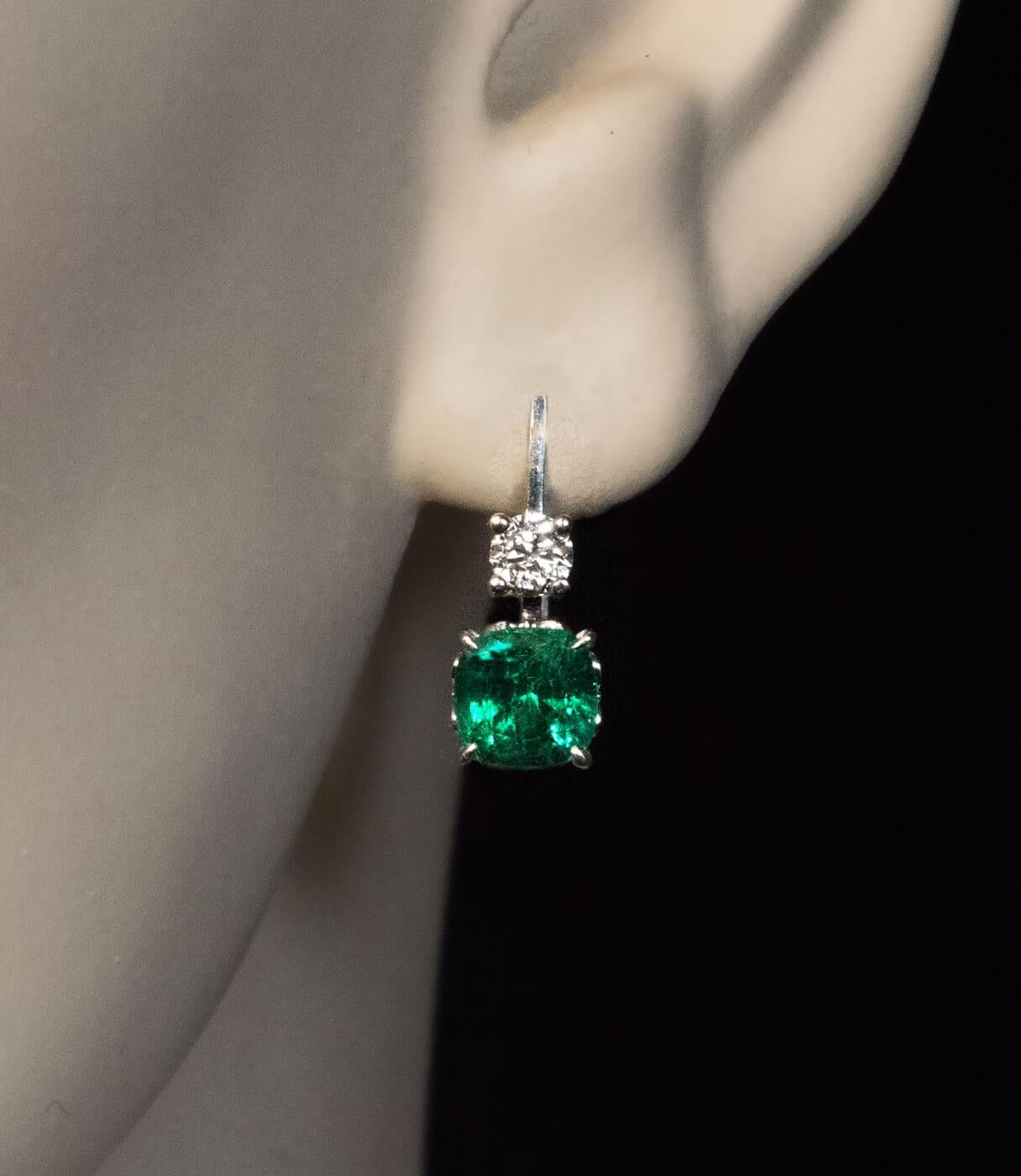 2.04 Carat Emerald Diamond White Gold Earrings In New Condition In Chicago, IL