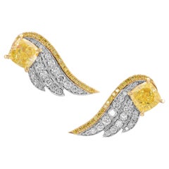 Orecchini di diamanti a cuscino giallo intenso da 2,04 carati certificati GIA di CS