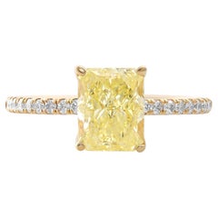 2.04 cts GIA Certified Fancy Yellow Radiant Diamond Side-stone Ring