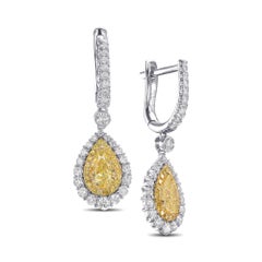 2.04 cts tw Fancy Intense Yellow Pear Diamond Halo Drop Earrings